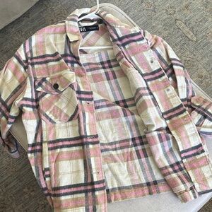 Zara Pink and Cream Checkered Jacket